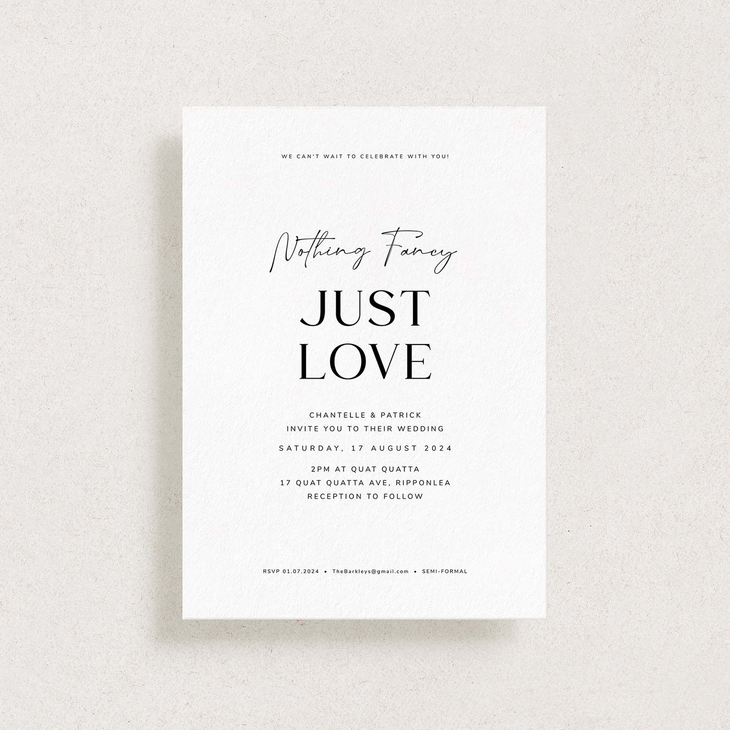 Nothing Fancy Just Love Wedding Invitation Template, BELOVED