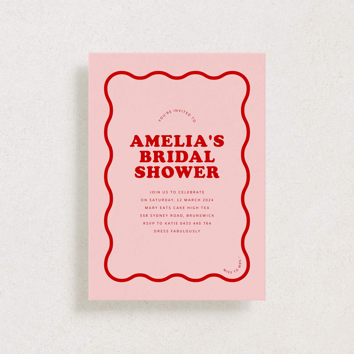 Pink Wave Bridal Shower Invitation Template, SWEET THING