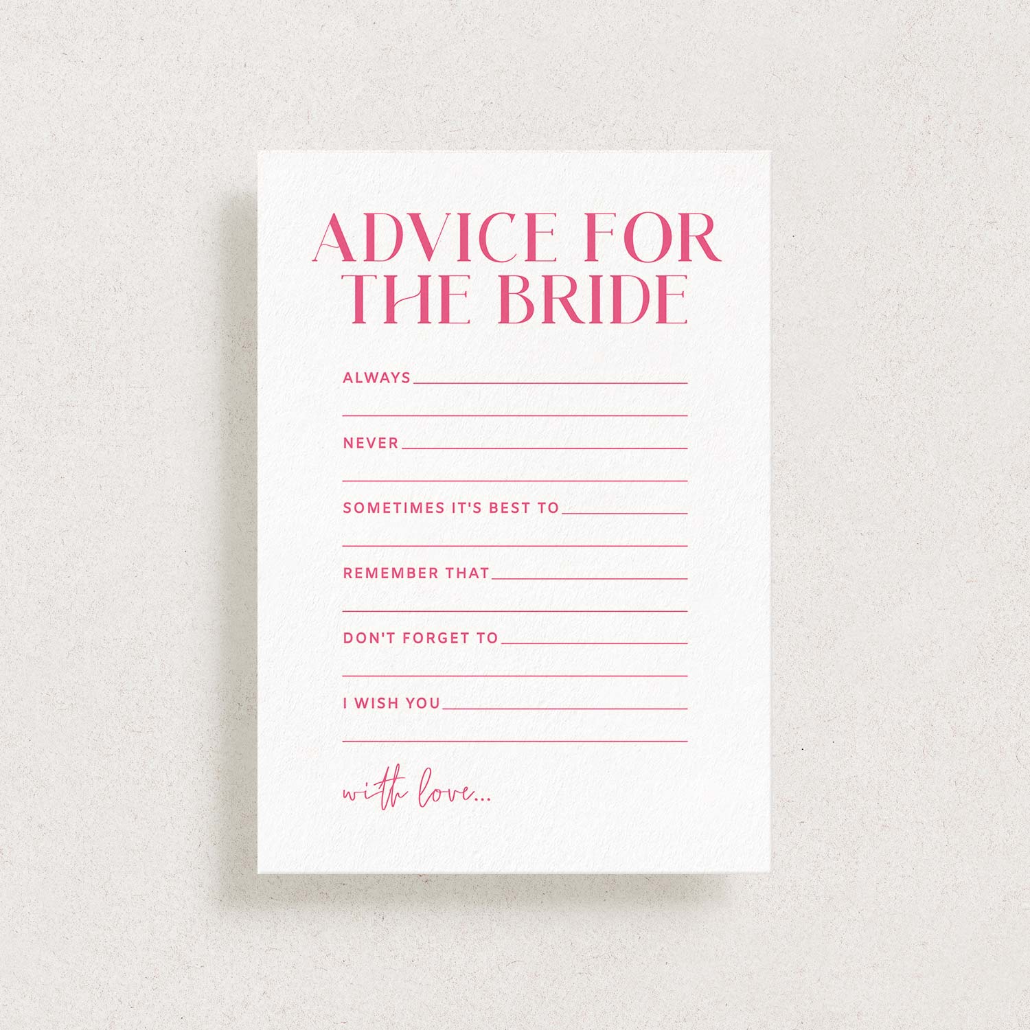 Printable Advice For The Bride Card, PRETTY IN PINK