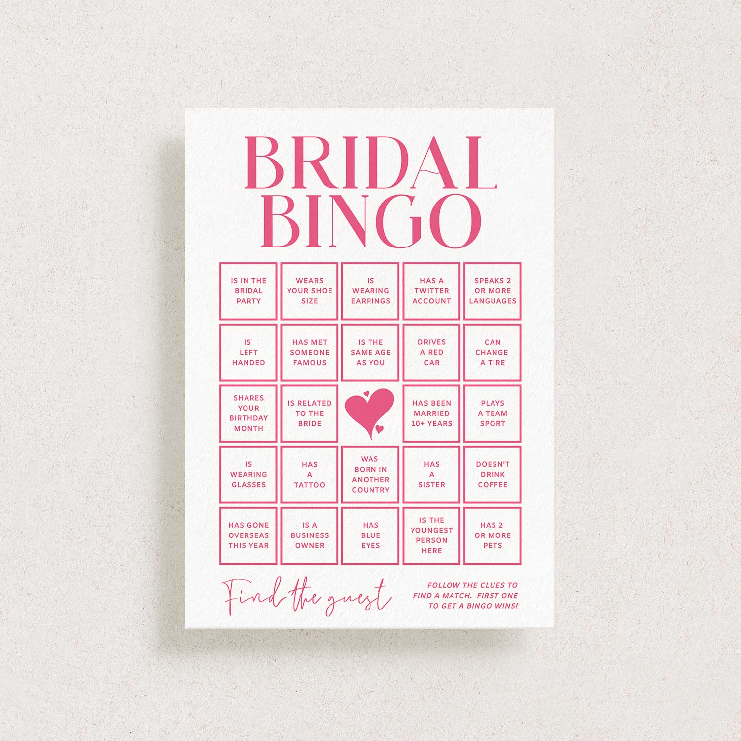 Printable Bridal Shower Bingo Game Template, PRETTY IN PINK