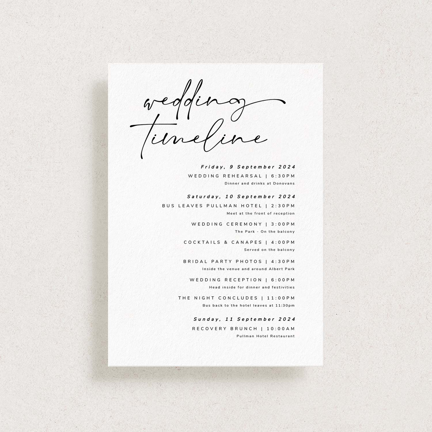 Printable Wedding Itinerary Template, SOUL LOVE