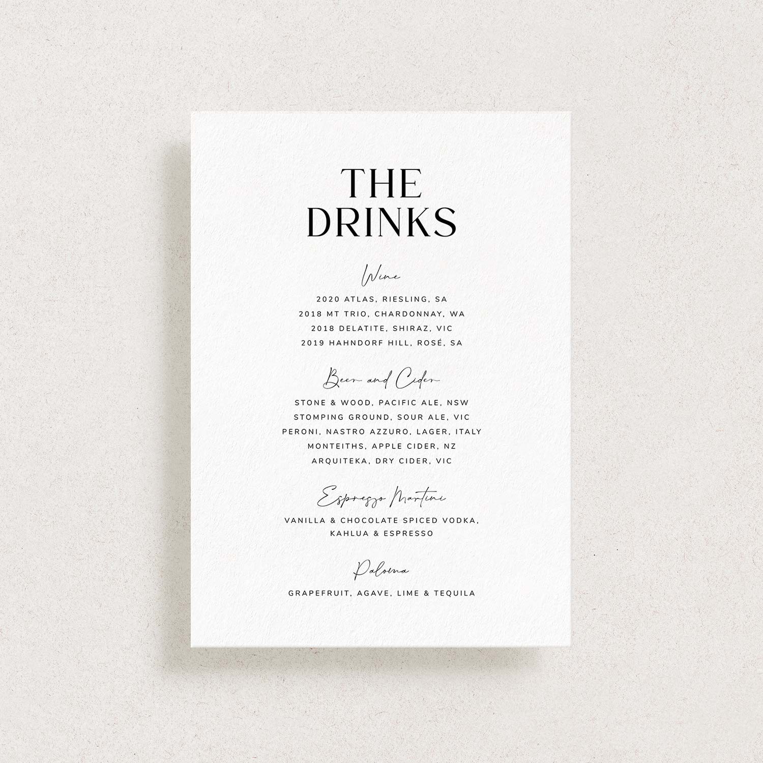 Wedding Drinks Menu Sign Printable, BELOVED