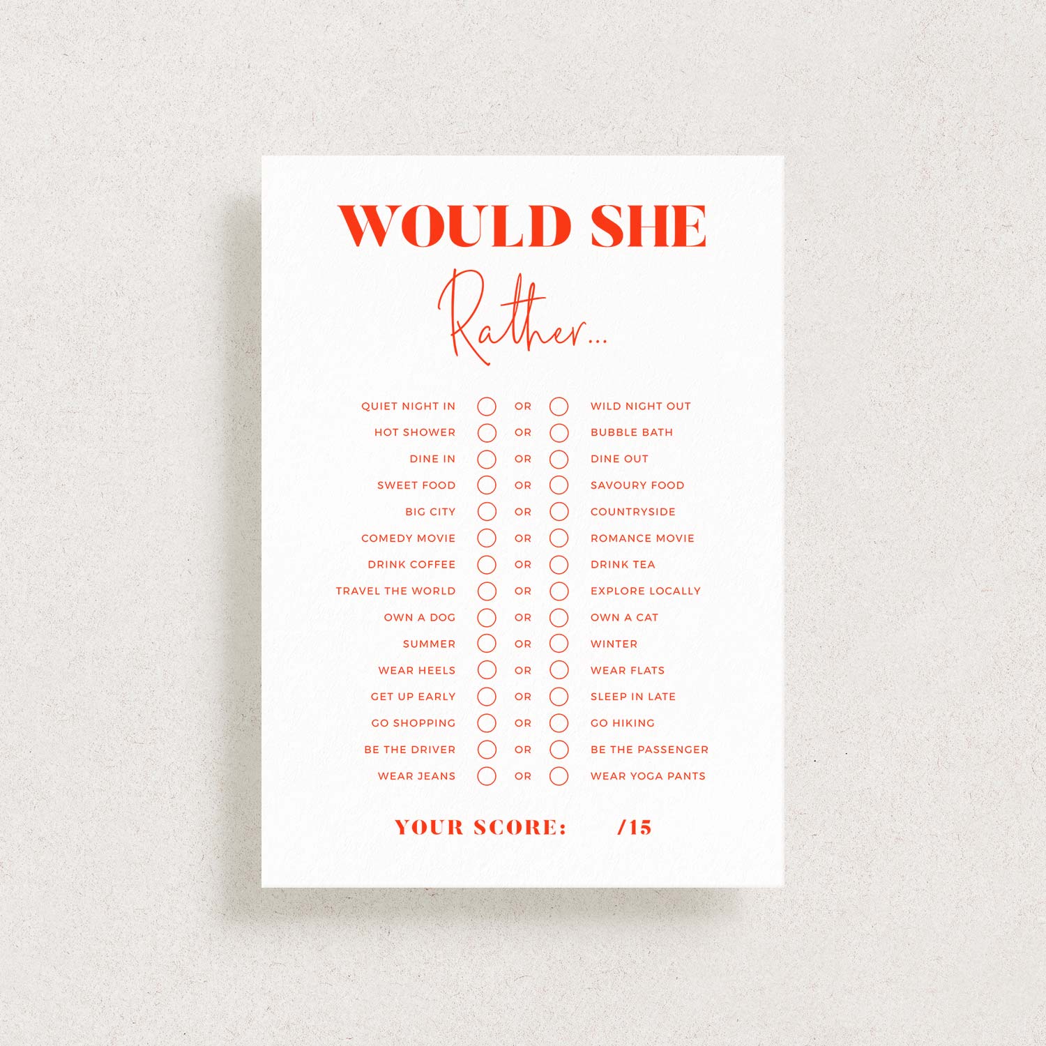 Would She Rather Bridal Shower Game Download, FLIRTY