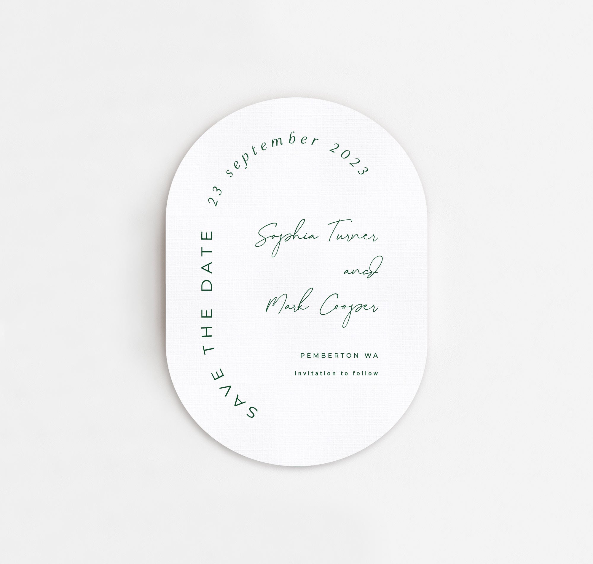 EUCALYPTUS Oval Save The Date White Linen