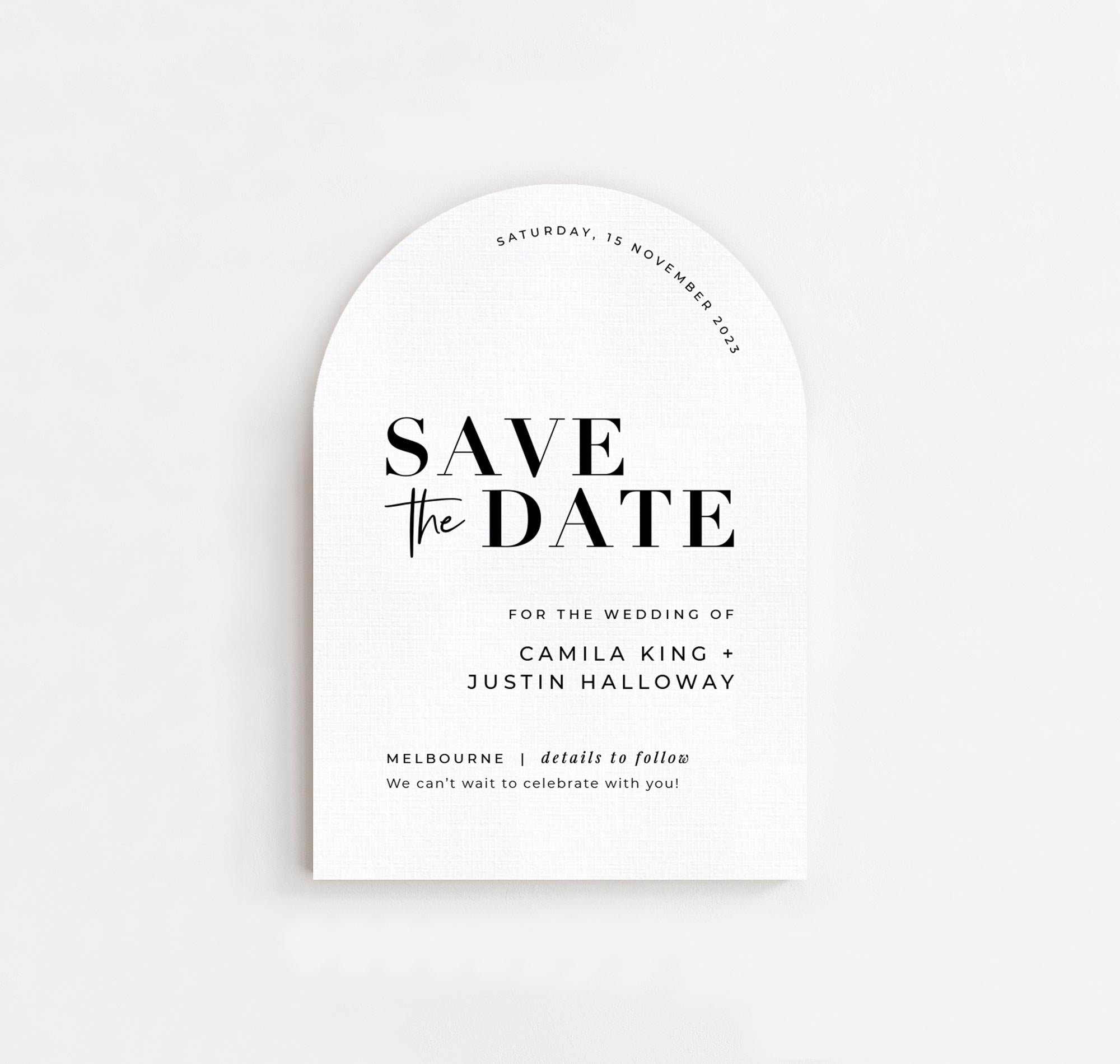 WEEKEND IN PARIS Arch Save The Date White Linen